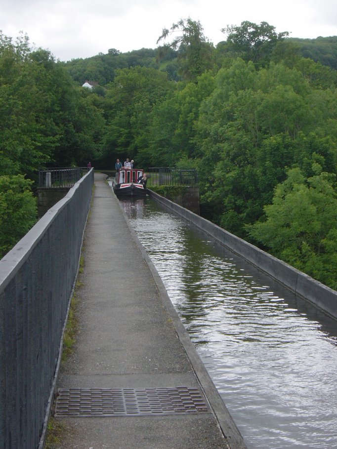 A barge crossing the aqueduct - very scary looking out from the barge opposite the railing side - straight down!